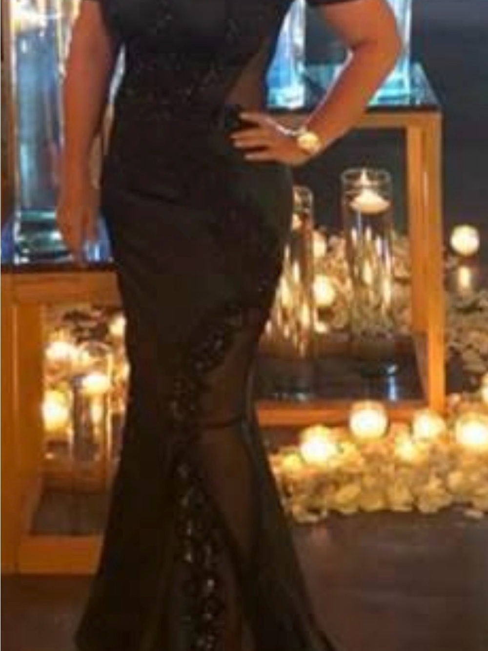 Black Lace Panel Maxi Dress for Women